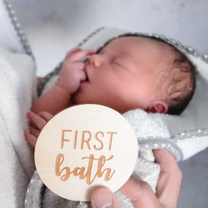 newborn baby having first bath gift plaque