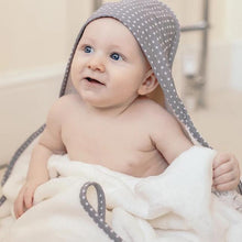 Load image into Gallery viewer, Cuddledry &#39;Hands-free&#39; baby towel white/grey star hood