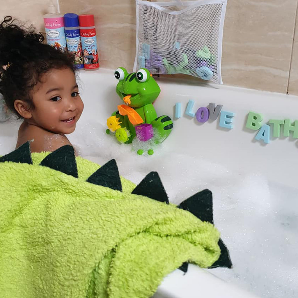 toddler hooded bath towel dinosaur design made with bamboo